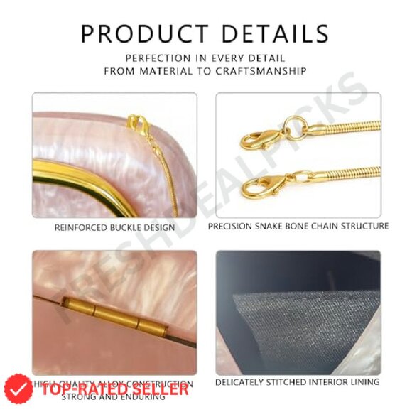 Acrylic Marble Evening Clutch Purse Solid Metal Handle Elegant Formal - Picture 5 of 8